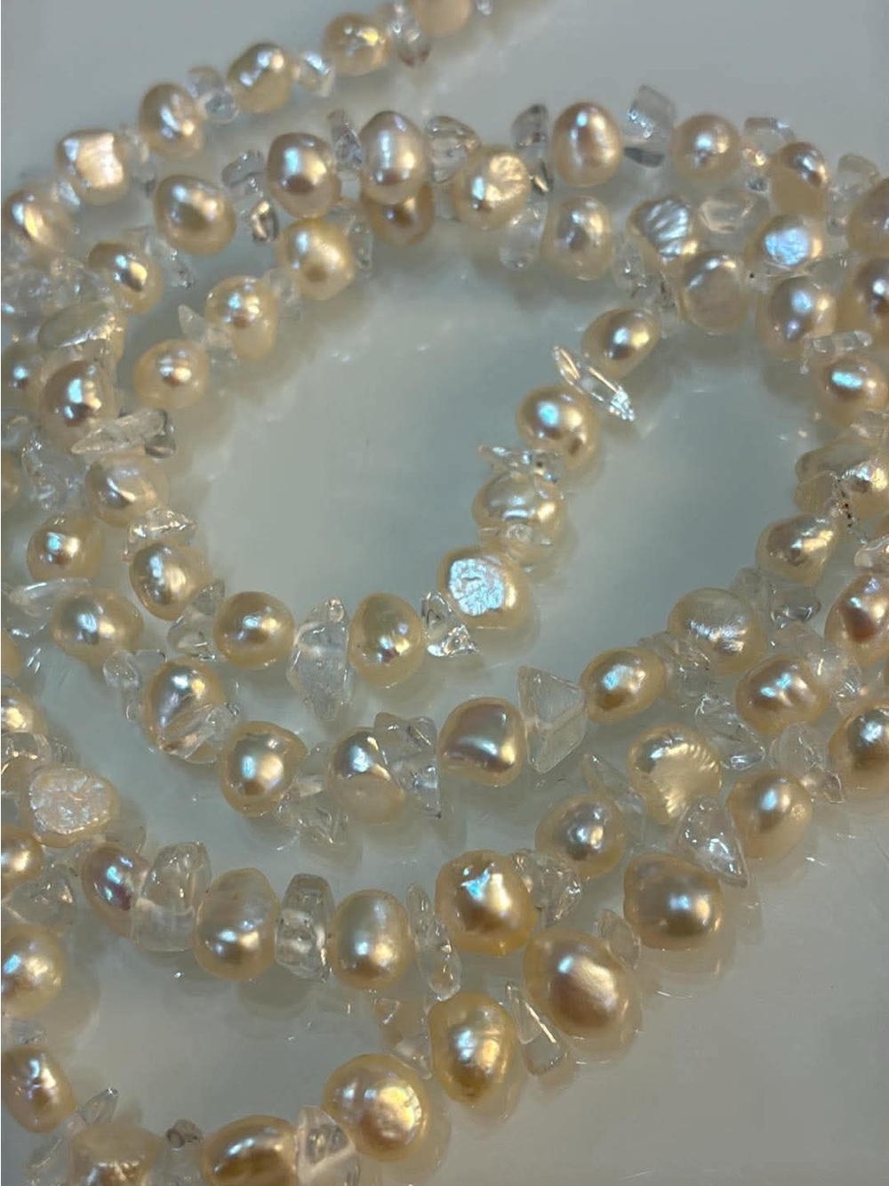 Sterling silver Freshwater Pearl and Quartz Crystal Necklace - Ivory Pearls